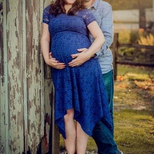 Blue Lace Asymmetrical Maternity Dress